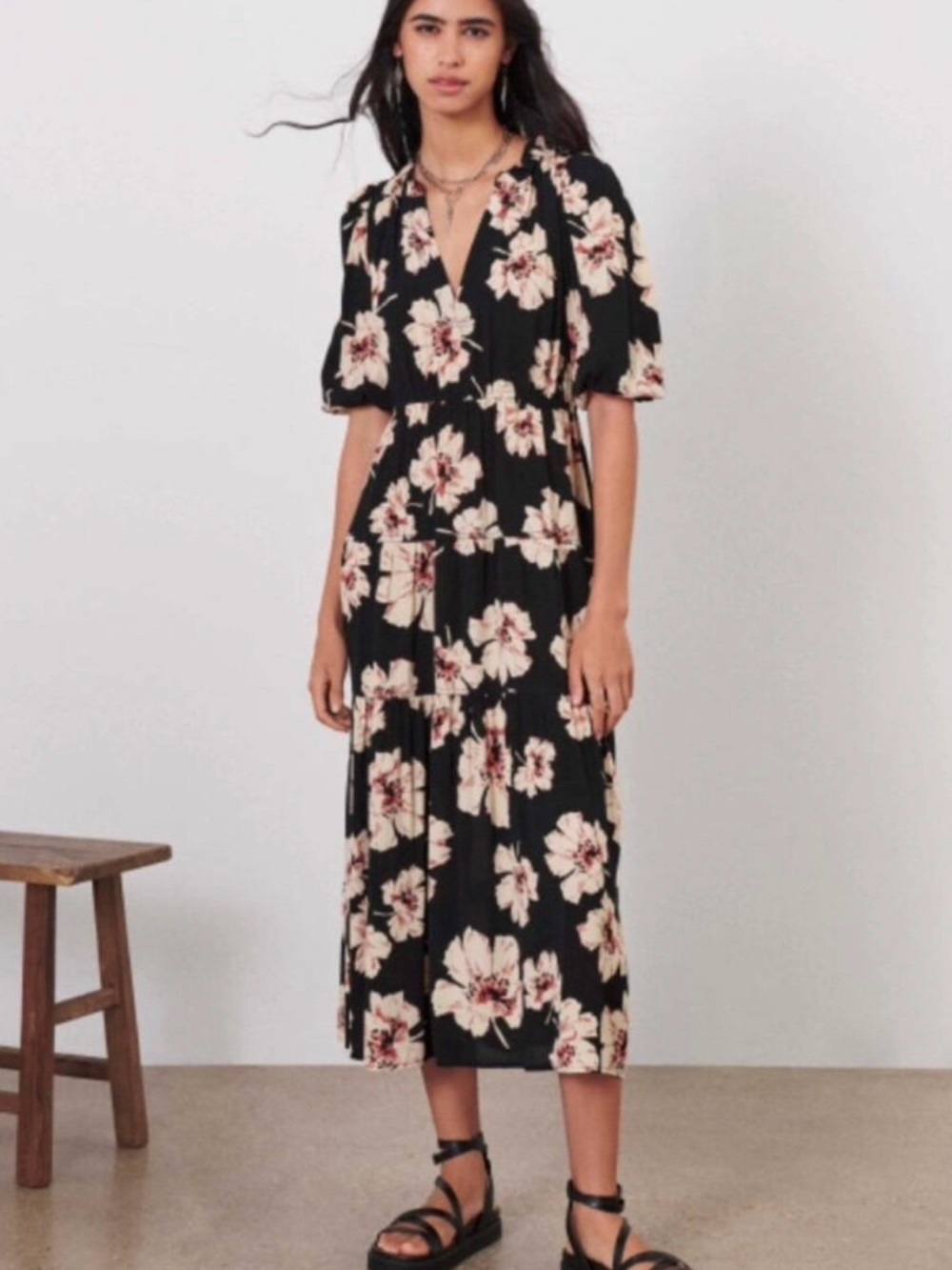 Ba&sh Kory Floral Midi Dress MSRP $395 S